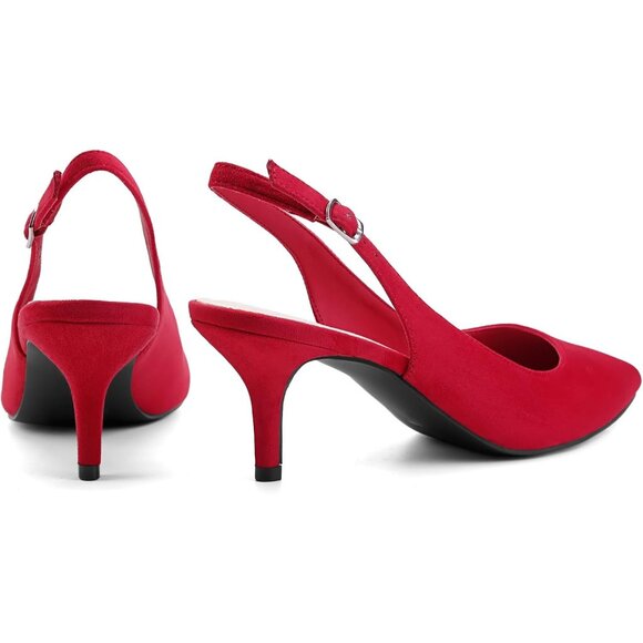 🆕 Women Red Low Heel Pump Closed Pointed Toe Kitten Wedding Party Dressy Sexy - Picture 5 of 6